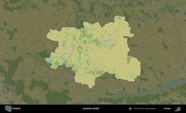 Rawski İlçesi. Polonya 'nın idari alanı karanlık bir OpenStreetMap İnsani Haritası' na vurgulandı ve özetlendi