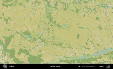 Rawski İlçesi. Bir OpenStreetMap İnsani Haritası üzerinde Polonya 'nın idari alanı