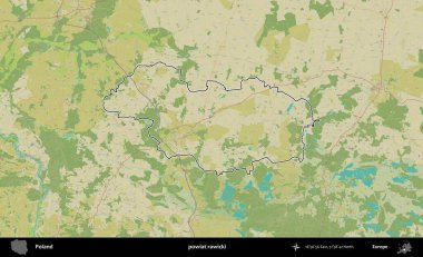 Rawicki İlçesi. Polonya 'nın idari alanı bir OpenStreetMap İnsani Harita stil haritasında özetlendi