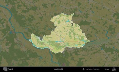 Rycki İlçesi. Polonya 'nın idari alanı karanlık bir OpenStreetMap İnsani Haritası' na vurgulandı ve özetlendi