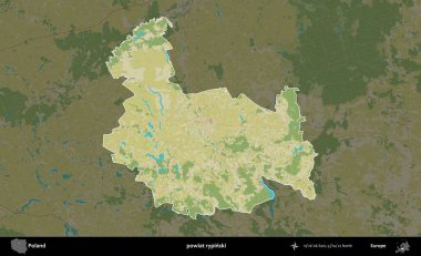 Rypinski İlçesi. Polonya 'nın idari alanı karanlık bir OpenStreetMap İnsani Haritası' na vurgulandı ve özetlendi