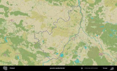 Sandomierski İlçesi. Polonya 'nın idari alanı bir OpenStreetMap İnsani Harita stil haritasında özetlendi