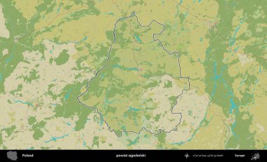 Sepolenski İlçesi. Polonya 'nın idari alanı bir OpenStreetMap İnsani Harita stil haritasında özetlendi
