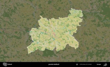 Siedlecki İlçesi. Polonya 'nın idari alanı karanlık bir OpenStreetMap İnsani Haritası' na vurgulandı ve özetlendi