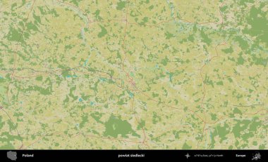 Siedlecki İlçesi. Bir OpenStreetMap İnsani Haritası üzerinde Polonya 'nın idari alanı