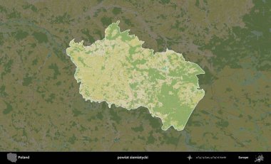 Siemiatycki İlçesi. Polonya 'nın idari alanı karanlık bir OpenStreetMap İnsani Haritası' na vurgulandı ve özetlendi