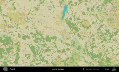Sieradzki İlçesi. Bir OpenStreetMap İnsani Haritası üzerinde Polonya 'nın idari alanı