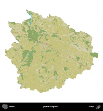 Sierpecki İlçesi. Polonya idari bölgesi bir OpenStreetMap İnsani Haritası haritasında beyaza izole edildi