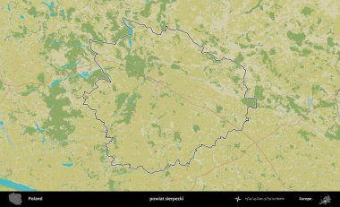 Sierpecki İlçesi. Polonya 'nın idari alanı bir OpenStreetMap İnsani Harita stil haritasında özetlendi