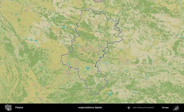 Slaskie Eyaleti. Polonya 'nın idari alanı bir OpenStreetMap İnsani Harita stil haritasında özetlendi