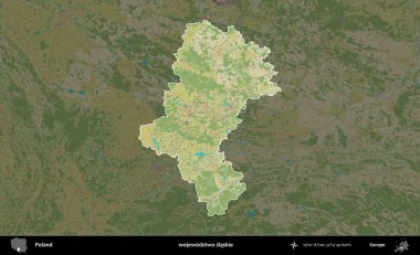 Slaskie Eyaleti. Polonya 'nın idari alanı karanlık bir OpenStreetMap İnsani Haritası' na vurgulandı ve özetlendi
