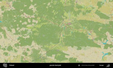 Skarzyski İlçesi. Bir OpenStreetMap İnsani Haritası üzerinde Polonya 'nın idari alanı