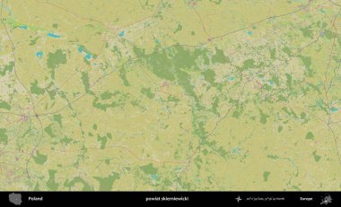 Skierniewicki İlçesi. Bir OpenStreetMap İnsani Haritası üzerinde Polonya 'nın idari alanı