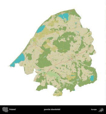Slawienski İlçesi. Polonya idari bölgesi bir OpenStreetMap İnsani Haritası haritasında beyaza izole edildi