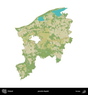 Slupski İlçesi. Polonya idari bölgesi bir OpenStreetMap İnsani Haritası haritasında beyaza izole edildi