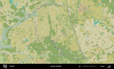 Sokolski İlçesi. Polonya 'nın idari alanı bir OpenStreetMap İnsani Harita stil haritasında özetlendi