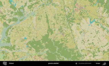Sokolski İlçesi. Bir OpenStreetMap İnsani Haritası üzerinde Polonya 'nın idari alanı