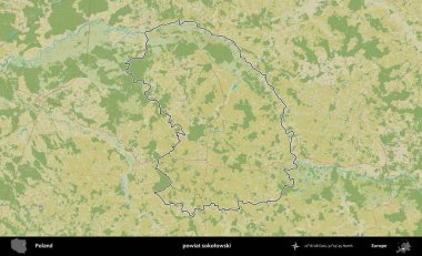 Sokolowski İlçesi. Polonya 'nın idari alanı bir OpenStreetMap İnsani Harita stil haritasında özetlendi