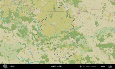 Sredzki İlçesi. Polonya 'nın idari alanı bir OpenStreetMap İnsani Harita stil haritasında özetlendi