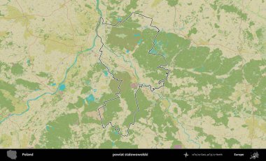 Stalowowolski İlçesi. Polonya 'nın idari alanı bir OpenStreetMap İnsani Harita stil haritasında özetlendi