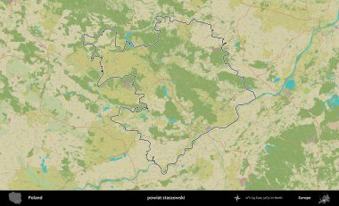 Staszowski İlçesi. Polonya 'nın idari alanı bir OpenStreetMap İnsani Harita stil haritasında özetlendi