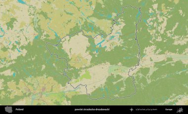 Strzelecko-drezdenecki İlçesi. Polonya 'nın idari alanı bir OpenStreetMap İnsani Harita stil haritasında özetlendi