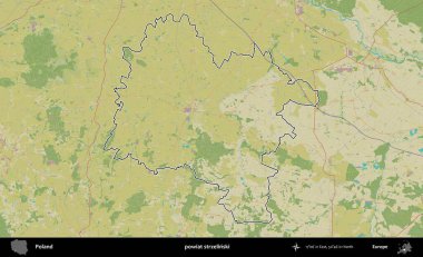 Strzelinski İlçesi. Polonya 'nın idari alanı bir OpenStreetMap İnsani Harita stil haritasında özetlendi