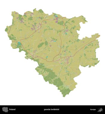 Swidnicki ilçesi. Polonya idari bölgesi bir OpenStreetMap İnsani Haritası haritasında beyaza izole edildi