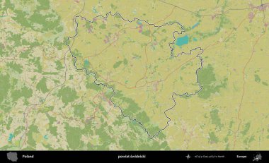 Swidnicki ilçesi. Polonya 'nın idari alanı bir OpenStreetMap İnsani Harita stil haritasında özetlendi