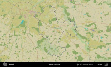 Swidnicki ilçesi. Polonya 'nın idari alanı bir OpenStreetMap İnsani Harita stil haritasında özetlendi