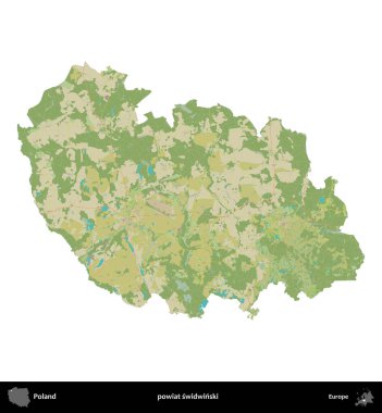 Swidwinski İlçesi. Polonya idari bölgesi bir OpenStreetMap İnsani Haritası haritasında beyaza izole edildi