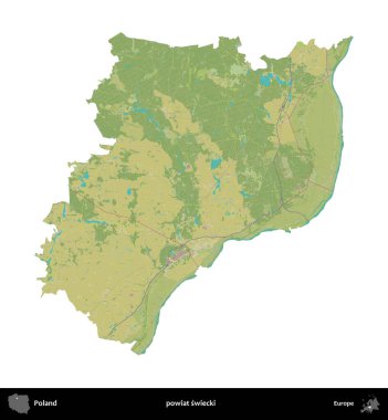 Swiecki İlçesi. Polonya idari bölgesi bir OpenStreetMap İnsani Haritası haritasında beyaza izole edildi