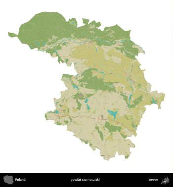 Szamotulski İlçesi. Polonya idari bölgesi bir OpenStreetMap İnsani Haritası haritasında beyaza izole edildi