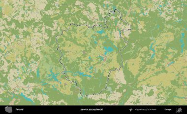 Szczecinecki İlçesi. Polonya 'nın idari alanı bir OpenStreetMap İnsani Harita stil haritasında özetlendi