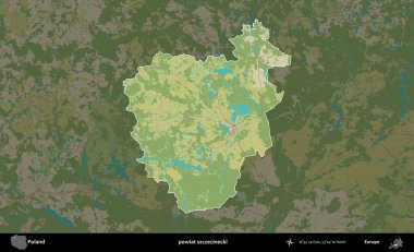 Szczecinecki İlçesi. Polonya 'nın idari alanı karanlık bir OpenStreetMap İnsani Haritası' na vurgulandı ve özetlendi