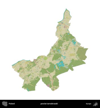 Tarnobrzeski İlçesi. Polonya idari bölgesi bir OpenStreetMap İnsani Haritası haritasında beyaza izole edildi