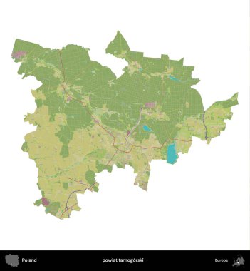 Tarnogorski ilçesi. Polonya idari bölgesi bir OpenStreetMap İnsani Haritası haritasında beyaza izole edildi