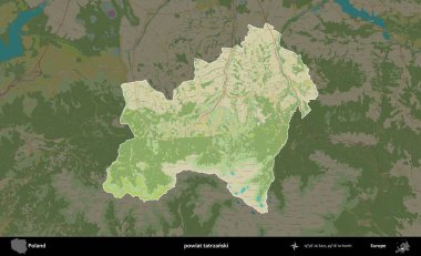 Tatrzanski İlçesi. Polonya 'nın idari alanı karanlık bir OpenStreetMap İnsani Haritası' na vurgulandı ve özetlendi