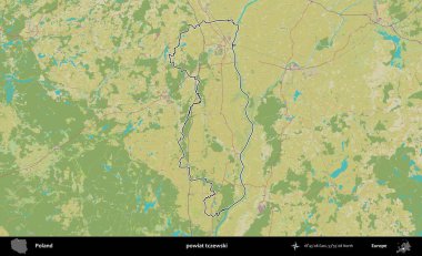 Tczewski İlçesi. Polonya 'nın idari alanı bir OpenStreetMap İnsani Harita stil haritasında özetlendi