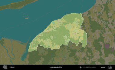 Tolkmicko Komünü. Polonya 'nın idari alanı karanlık bir OpenStreetMap İnsani Haritası' na vurgulandı ve özetlendi
