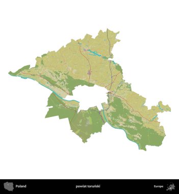 Torunski İlçesi. Polonya idari bölgesi bir OpenStreetMap İnsani Haritası haritasında beyaza izole edildi