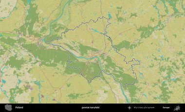 Torunski İlçesi. Polonya 'nın idari alanı bir OpenStreetMap İnsani Harita stil haritasında özetlendi