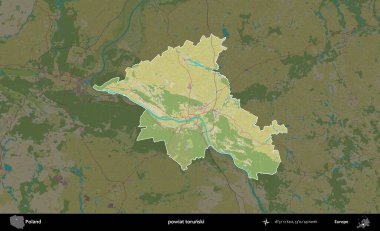 Torunski İlçesi. Polonya 'nın idari alanı karanlık bir OpenStreetMap İnsani Haritası' na vurgulandı ve özetlendi
