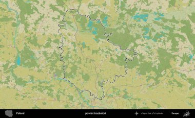 Trzebnicki İlçesi. Polonya 'nın idari alanı bir OpenStreetMap İnsani Harita stil haritasında özetlendi