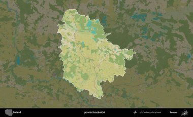 Trzebnicki İlçesi. Polonya 'nın idari alanı karanlık bir OpenStreetMap İnsani Haritası' na vurgulandı ve özetlendi