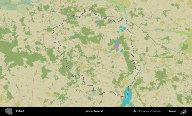 Turecki İlçesi. Polonya 'nın idari alanı bir OpenStreetMap İnsani Harita stil haritasında özetlendi