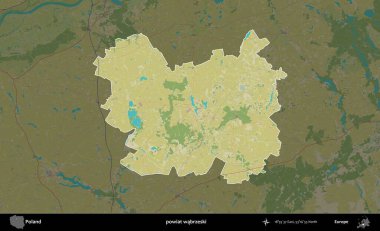 Wabrzeski İlçesi. Polonya 'nın idari alanı karanlık bir OpenStreetMap İnsani Haritası' na vurgulandı ve özetlendi