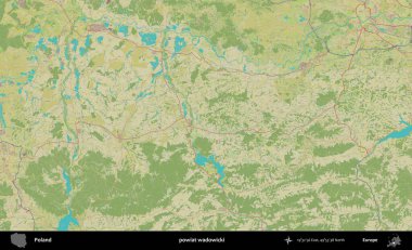 Wadowicki ilçesi. Bir OpenStreetMap İnsani Haritası üzerinde Polonya 'nın idari alanı