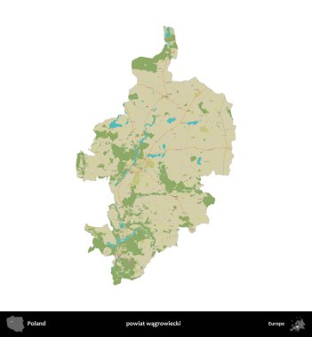 Wagrowiecki İlçesi. Polonya idari bölgesi bir OpenStreetMap İnsani Haritası haritasında beyaza izole edildi