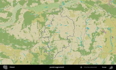 Wagrowiecki İlçesi. Polonya 'nın idari alanı bir OpenStreetMap İnsani Harita stil haritasında özetlendi